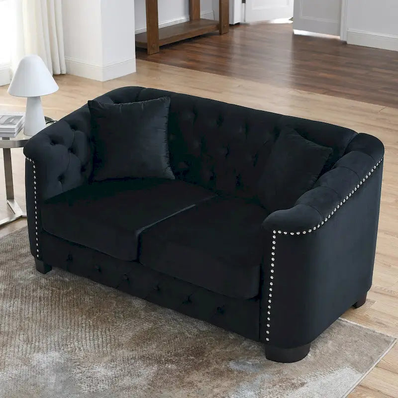 59Modern Velvet Sofa,2-Seater Sofa,Upholstered Tufted Backrests with Nailhead Arms and 2 Cushions for Living Room