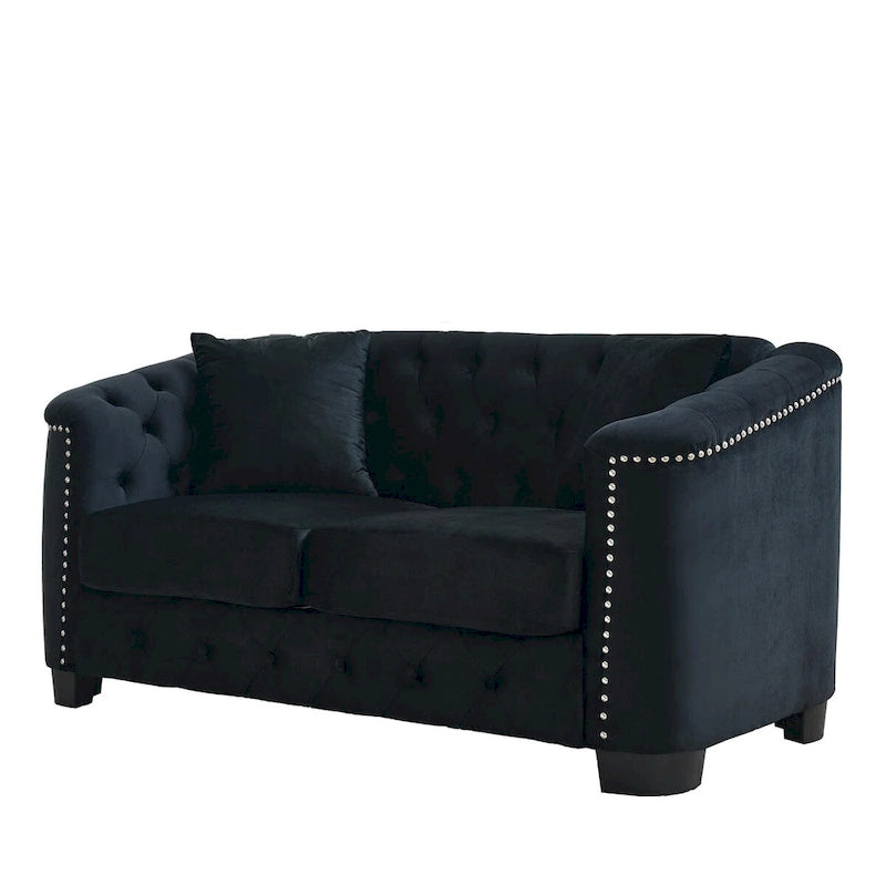 59Modern Velvet Sofa,2-Seater Sofa,Upholstered Tufted Backrests with Nailhead Arms and 2 Cushions for Living Room