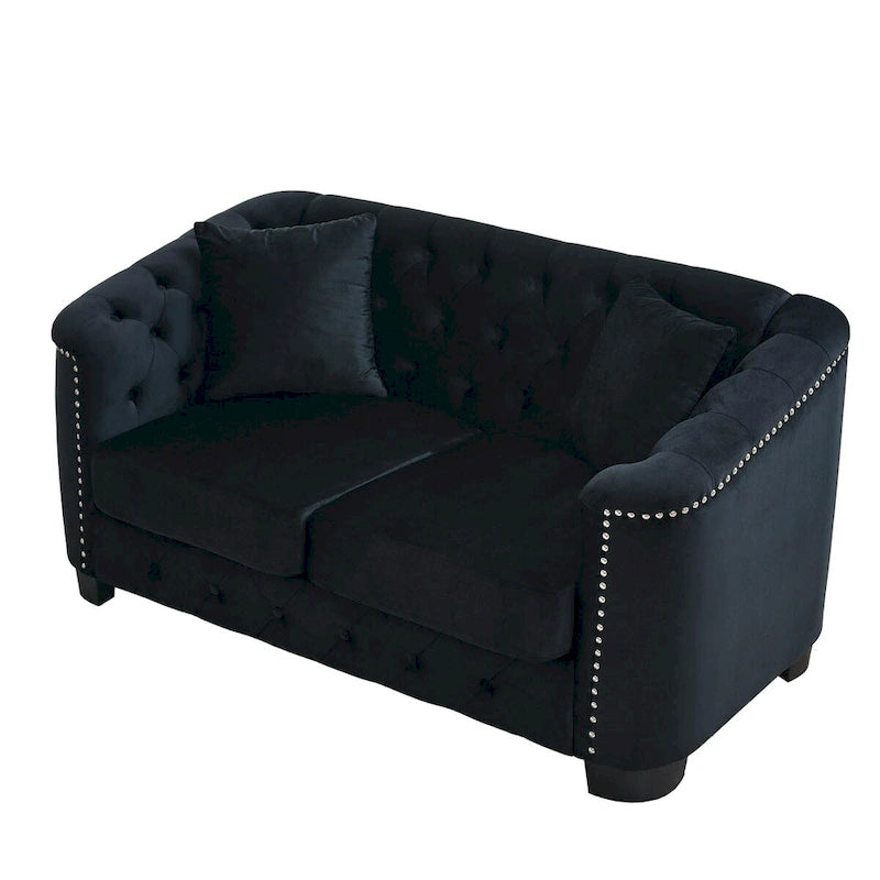 59Modern Velvet Sofa,2-Seater Sofa,Upholstered Tufted Backrests with Nailhead Arms and 2 Cushions for Living Room