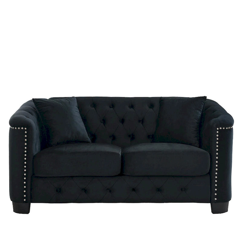 59Modern Velvet Sofa,2-Seater Sofa,Upholstered Tufted Backrests with Nailhead Arms and 2 Cushions for Living Room