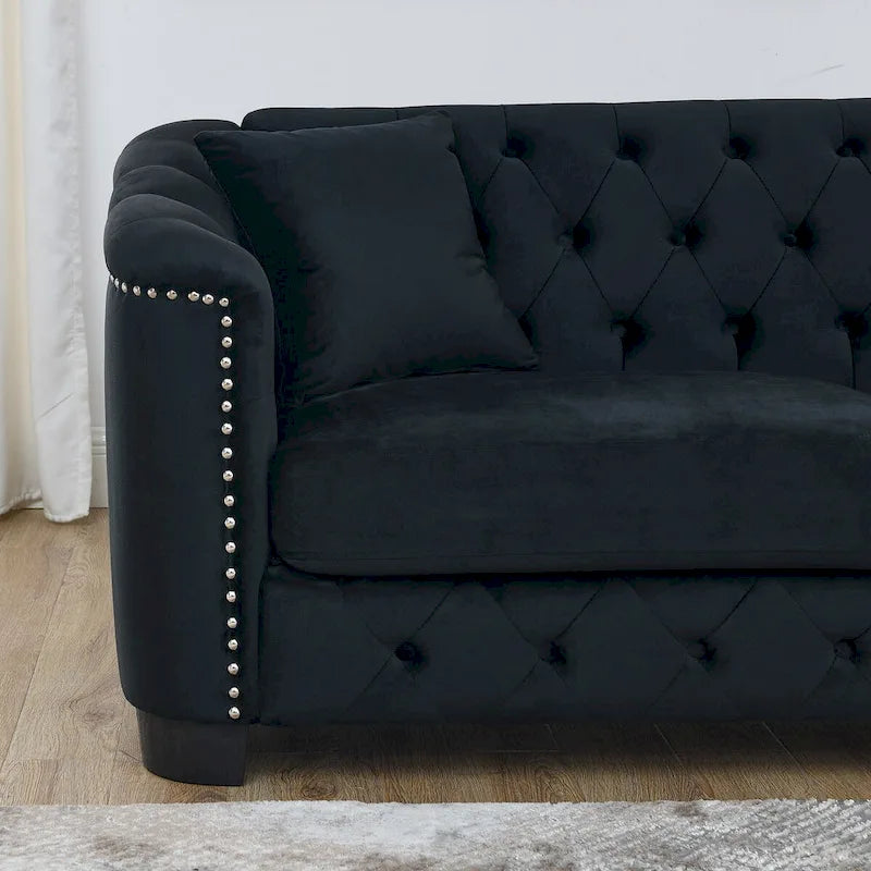 59Modern Velvet Sofa,2-Seater Sofa,Upholstered Tufted Backrests with Nailhead Arms and 2 Cushions for Living Room