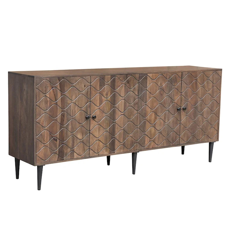 Caden Wave Pattern Wood 4-Door Sideboard