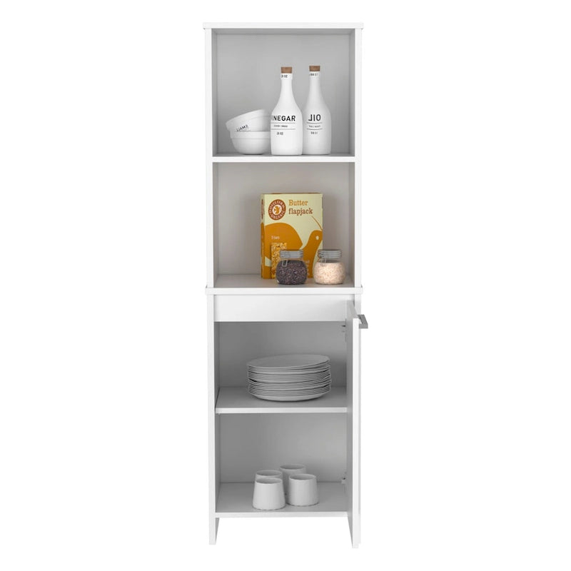 Kitchen Pantry Feery, Single Door Cabinet, Interior and External Shelves, White Finish