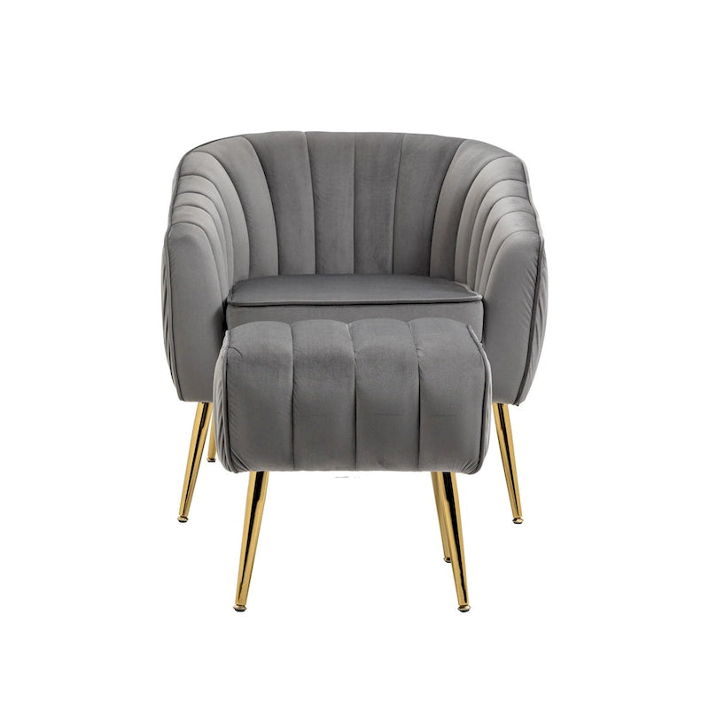 Modern Velvet Accent Chair with Ottoman for Living Room/Bedroom/Nail Salon