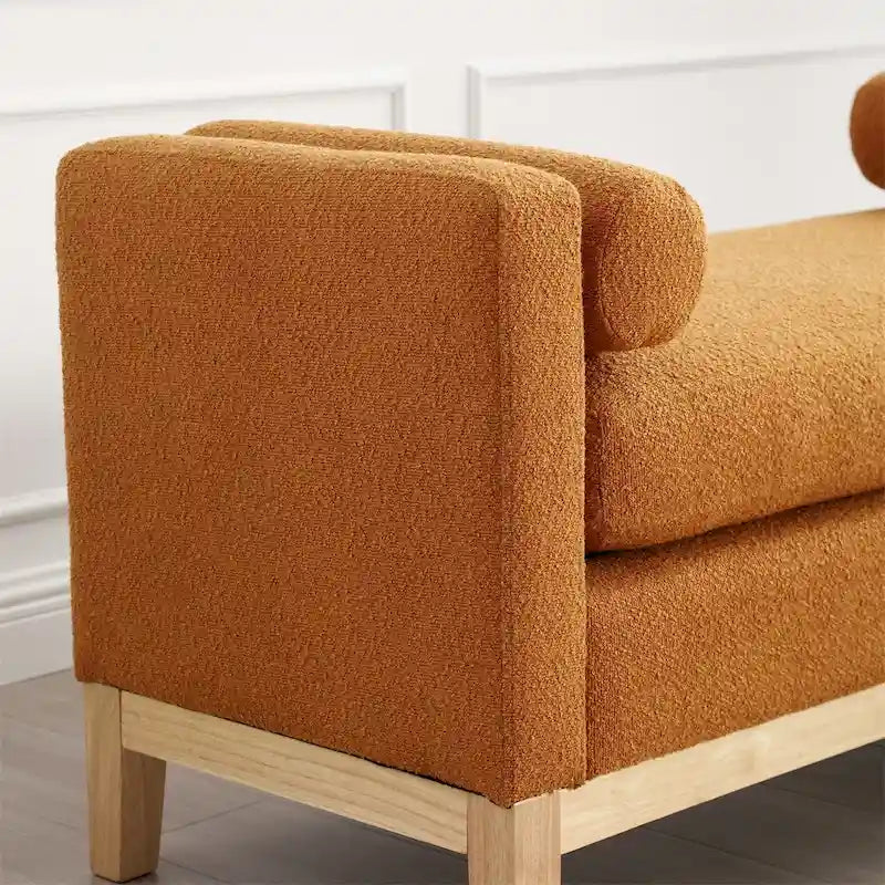 Elegant Upholstered Bench,Ottoman with Wood Legs & Bolster Pillows