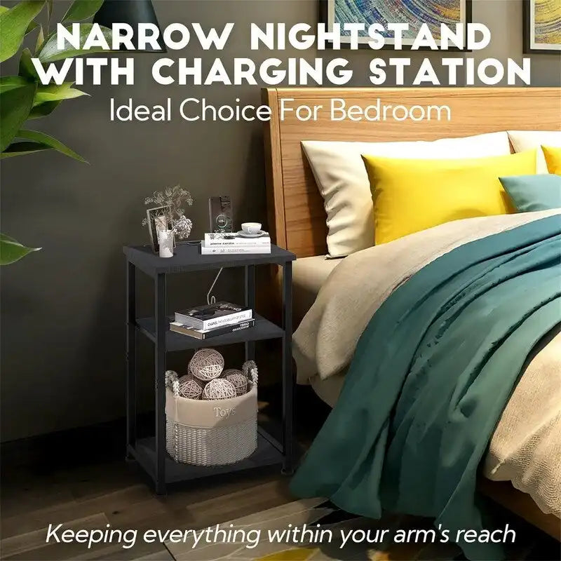 Narrow Side Table with Charging Station - 15.35D x 11.8W x 22.8H