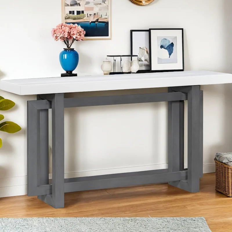 Console Table with Industrial-inspired Concrete Wood Top, Extra Long Entryway Table for Entryway, Hallway, Living Room