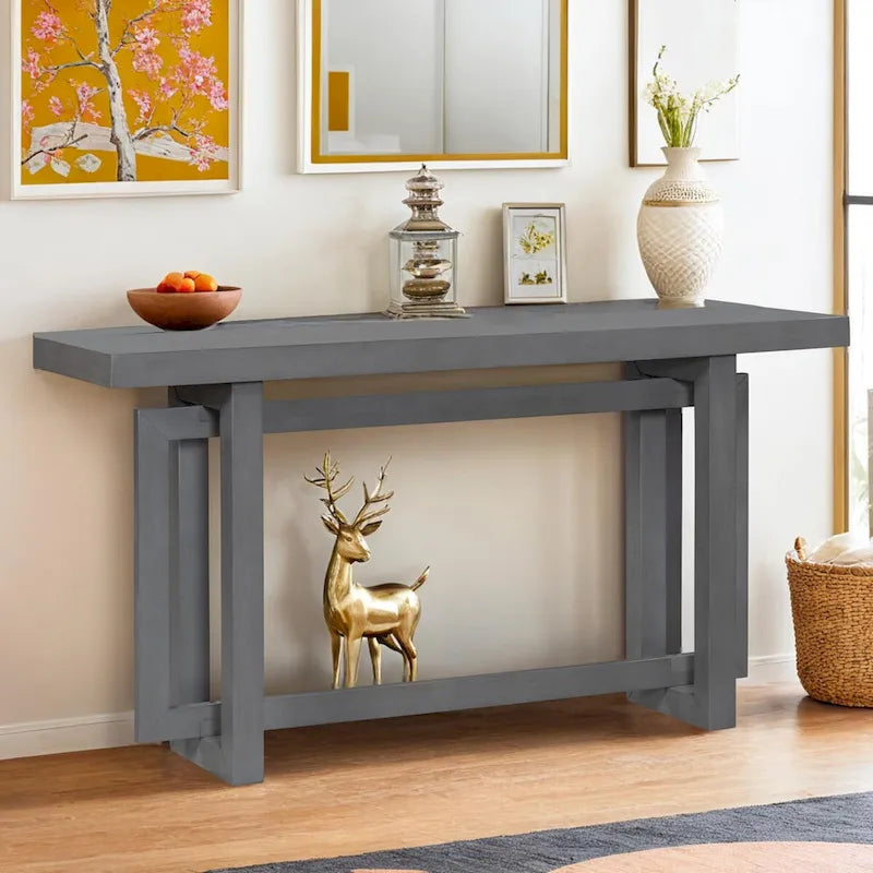 Console Table with Industrial-inspired Concrete Wood Top, Extra Long Entryway Table for Entryway, Hallway, Living Room