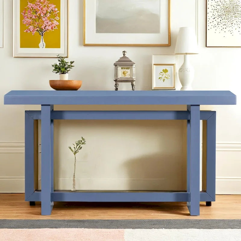 Console Table with Industrial-inspired Concrete Wood Top, Extra Long Entryway Table for Entryway, Hallway, Living Room