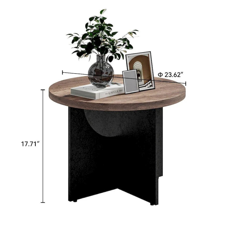 Round Coffee Table Rustic Wood End Table for Living Room