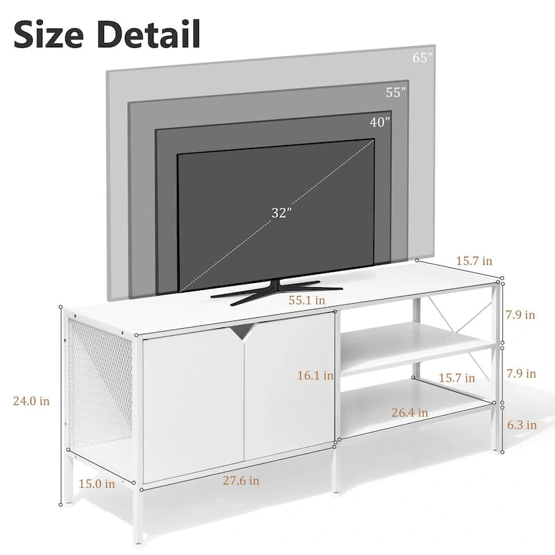 Pellebant TV Stand TV Console Entertainment Center with Storage Cabinet - 55.1 in W * 15.7 in D * 24 in H