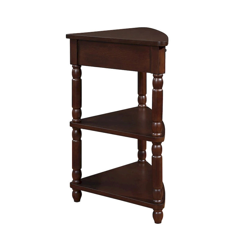 33.8Small Triangle Corner Table,Wood Corner Side Table for Small Spaces,3 Tier End Corner Table with Solid Wood Legs