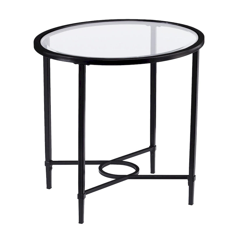 HomeRoots 25 Black And Clear Glass Oval End Table - 25x21x24.75