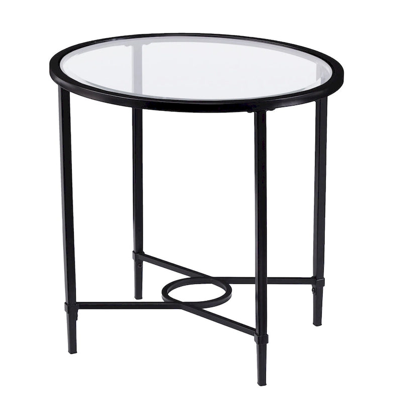 HomeRoots 25 Black And Clear Glass Oval End Table - 25x21x24.75