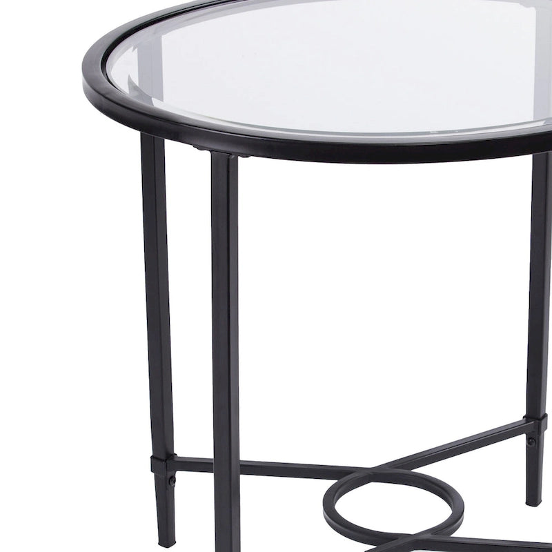 HomeRoots 25 Black And Clear Glass Oval End Table - 25x21x24.75