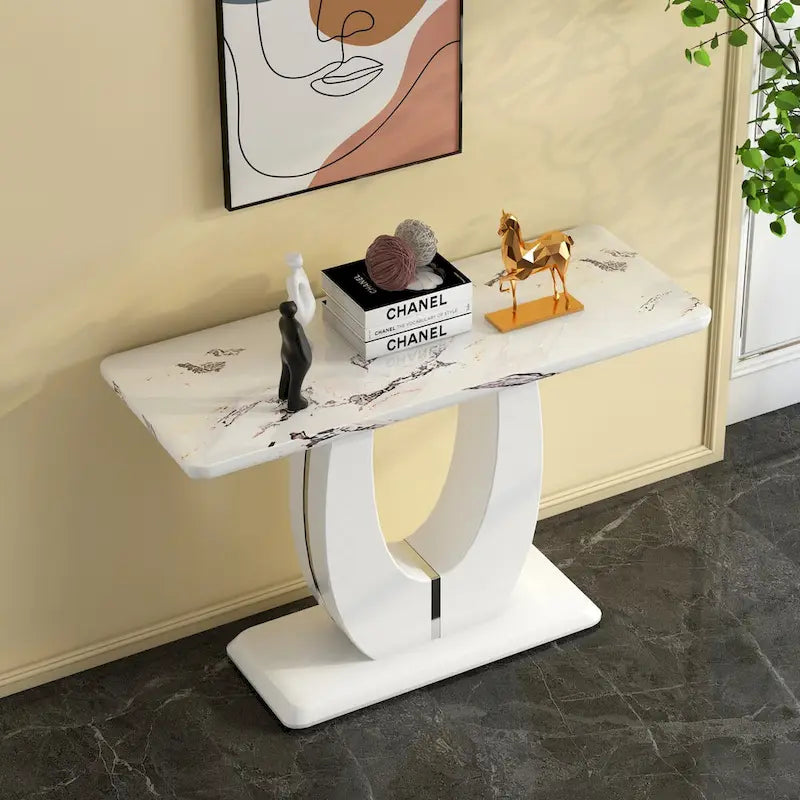 Modern Simple Glossy White Rectangular Counter Bar Table 47.24 x 18.11 x 29.52 For Living Room Bedroom Bedside Entrance House