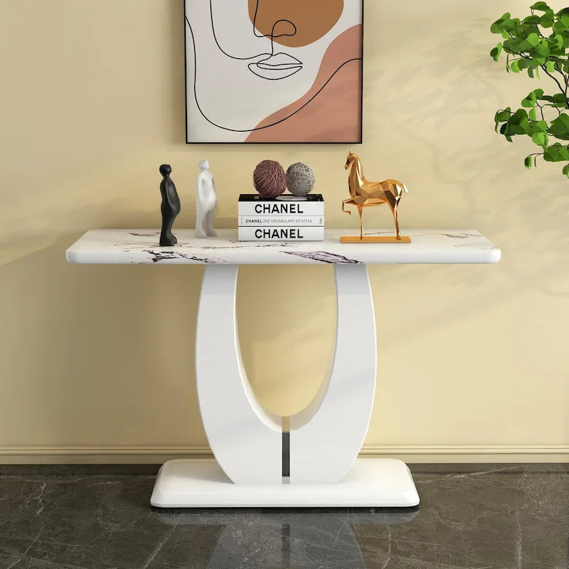 Modern Simple Glossy White Rectangular Counter Bar Table 47.24 x 18.11 x 29.52 For Living Room Bedroom Bedside Entrance House