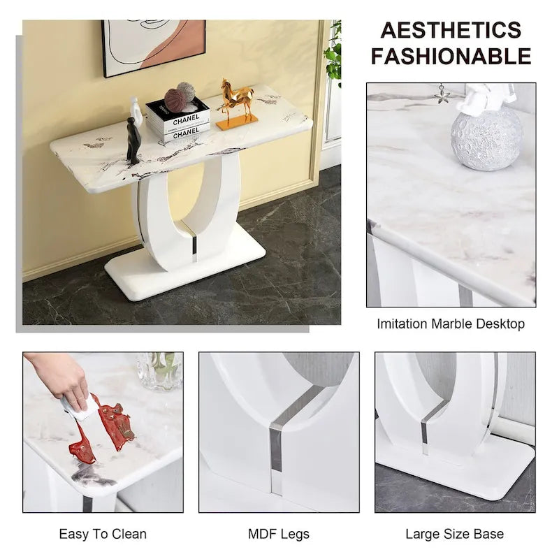 Modern Simple Glossy White Rectangular Counter Bar Table 47.24 x 18.11 x 29.52 For Living Room Bedroom Bedside Entrance House