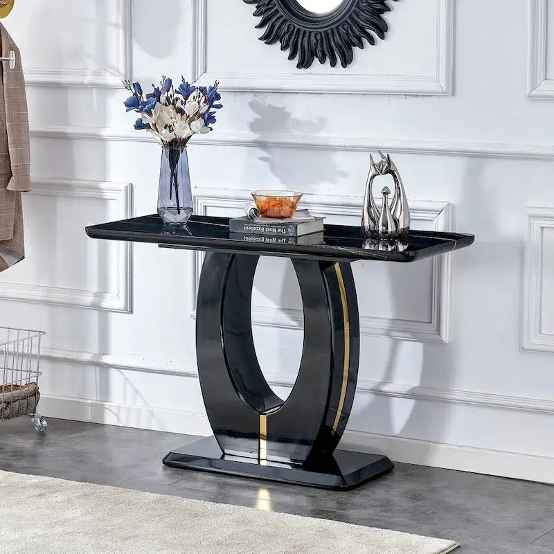 Modern Simple Glossy White Rectangular Counter Bar Table 47.24 x 18.11 x 29.52 For Living Room Bedroom Bedside Entrance House