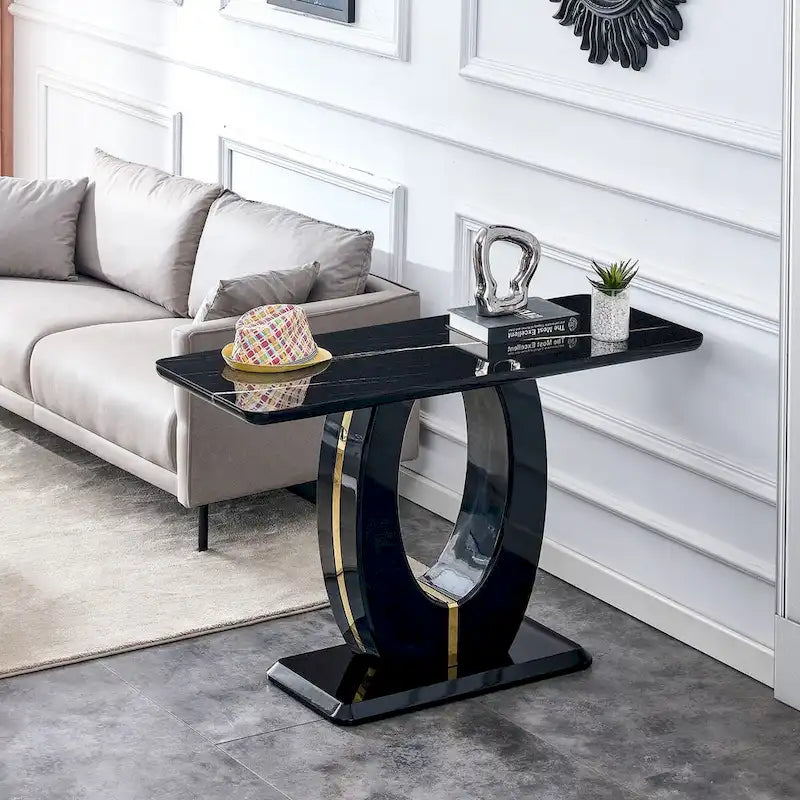 Modern Simple Glossy White Rectangular Counter Bar Table 47.24 x 18.11 x 29.52 For Living Room Bedroom Bedside Entrance House