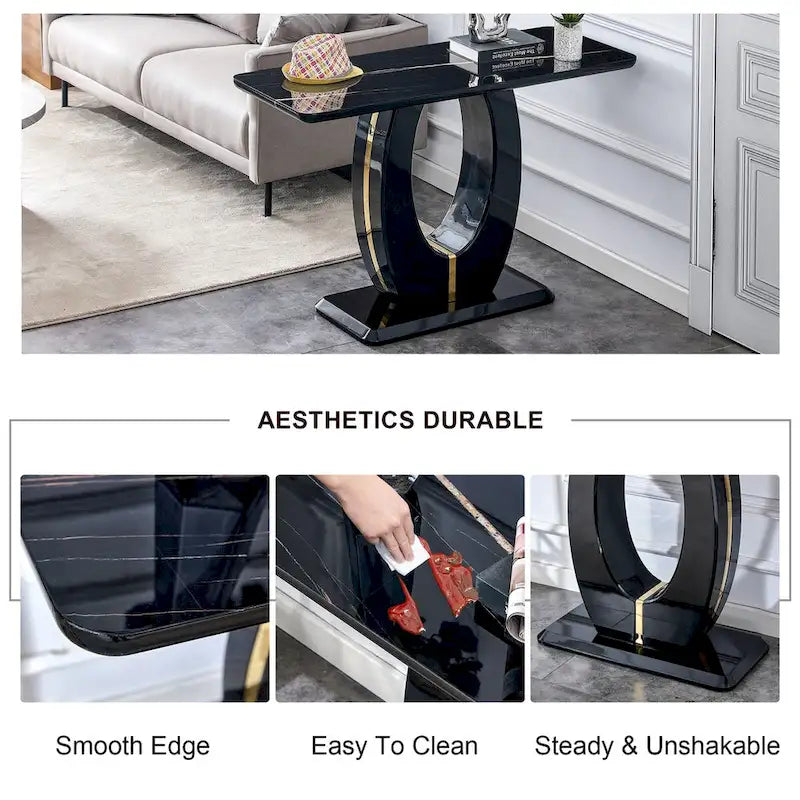 Modern Simple Glossy White Rectangular Counter Bar Table 47.24 x 18.11 x 29.52 For Living Room Bedroom Bedside Entrance House