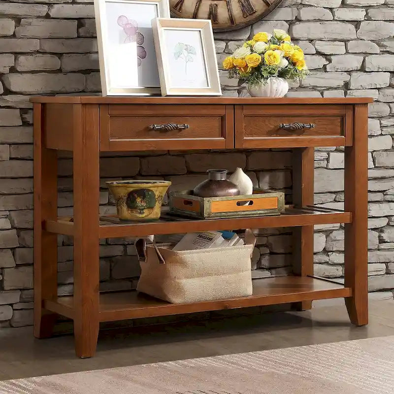 Console Sofa Table with 2 Storage Drawers and 2 Tiers Shelves, 42 Wood Buffet Sideboard for Room Kitchen Entryway Hallway