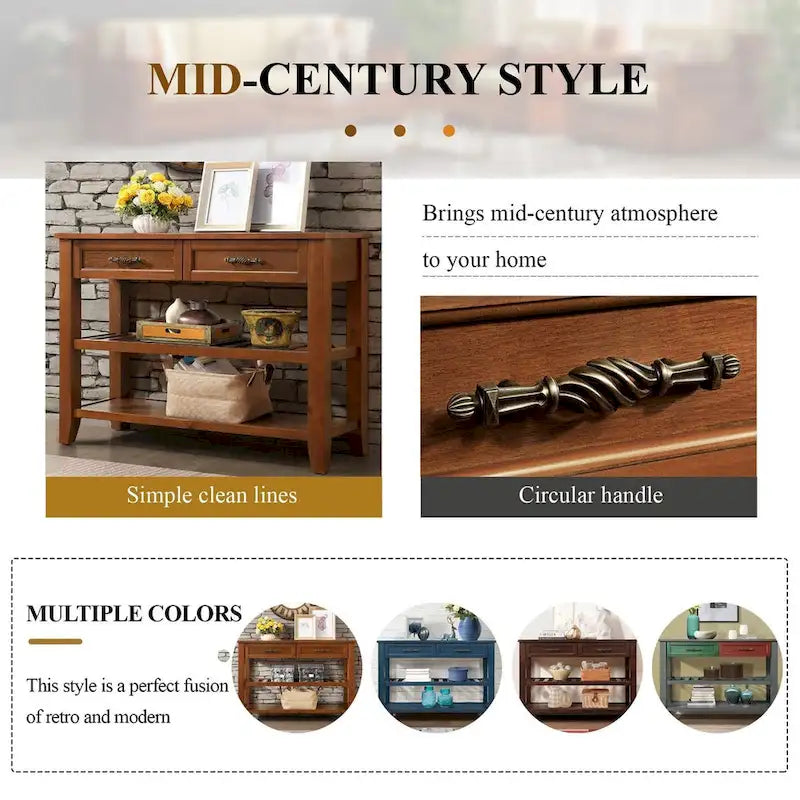 Console Sofa Table with 2 Storage Drawers and 2 Tiers Shelves, 42 Wood Buffet Sideboard for Room Kitchen Entryway Hallway