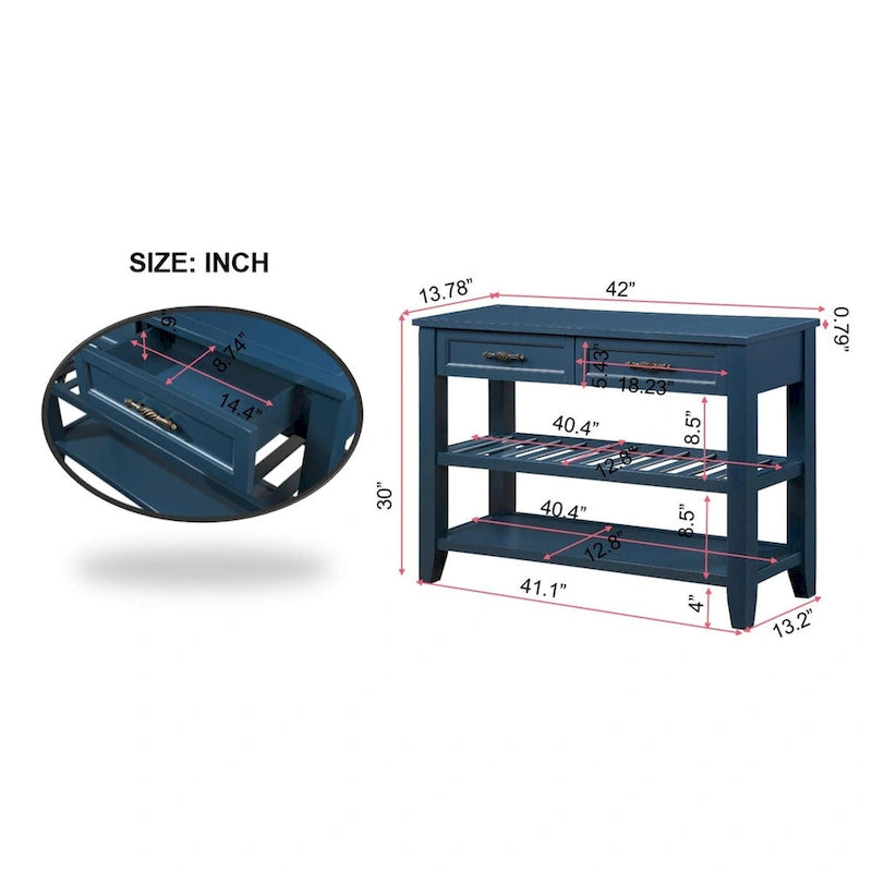 Console Sofa Table with 2 Storage Drawers and 2 Tiers Shelves, 42 Wood Buffet Sideboard for Room Kitchen Entryway Hallway