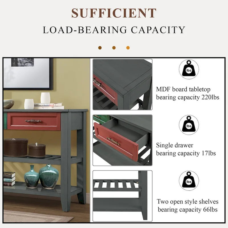 Console Sofa Table with 2 Storage Drawers and 2 Tiers Shelves, 42 Wood Buffet Sideboard for Room Kitchen Entryway Hallway