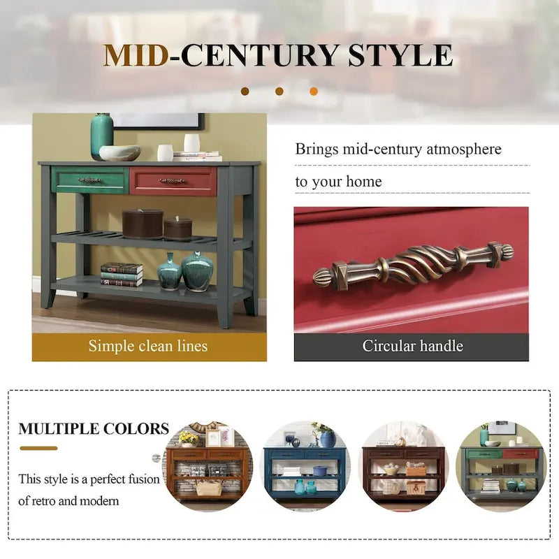 Console Sofa Table with 2 Storage Drawers and 2 Tiers Shelves, 42 Wood Buffet Sideboard for Room Kitchen Entryway Hallway