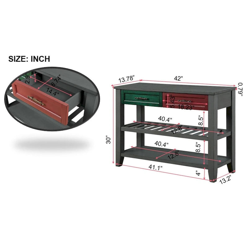 Console Sofa Table with 2 Storage Drawers and 2 Tiers Shelves, 42 Wood Buffet Sideboard for Room Kitchen Entryway Hallway
