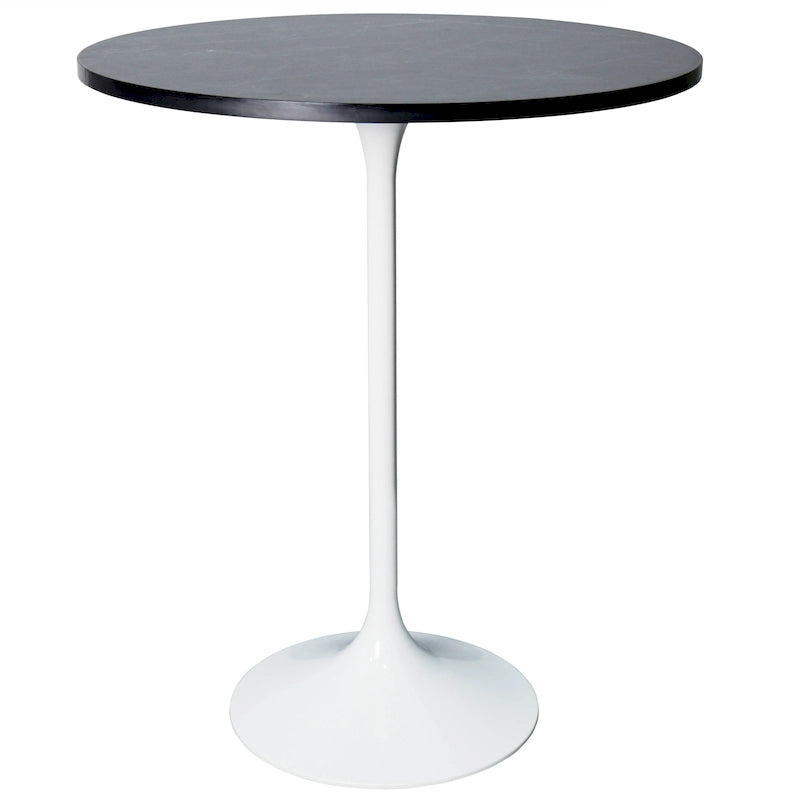 LeisureMod Verve 27 Round Dining Table with MDF Wood TableTop and White Steel Base for Kitchen & Dining Room
