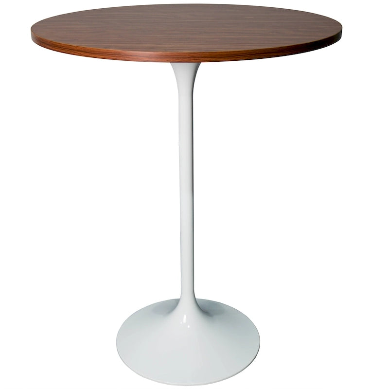 LeisureMod Verve 27 Round Dining Table with MDF Wood TableTop and White Steel Base for Kitchen & Dining Room