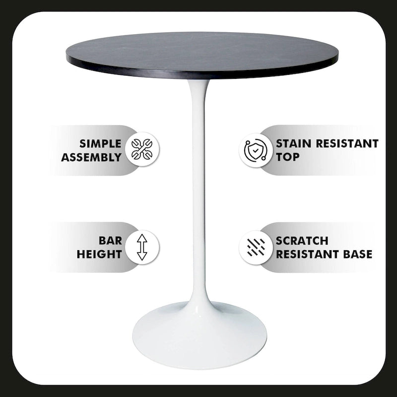 LeisureMod Verve 27 Round Dining Table with MDF Wood TableTop and White Steel Base for Kitchen & Dining Room