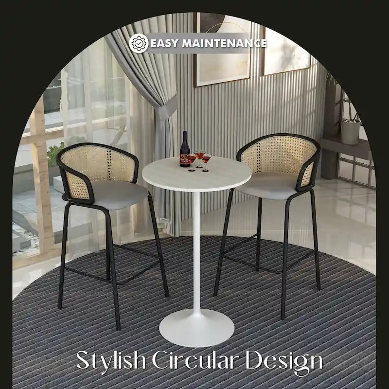 LeisureMod Verve 27 Round Dining Table with MDF Wood TableTop and White Steel Base for Kitchen & Dining Room