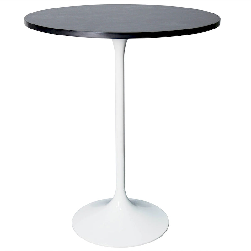 LeisureMod Verve 27 Round Dining Table with MDF Wood TableTop and White Steel Base for Kitchen & Dining Room