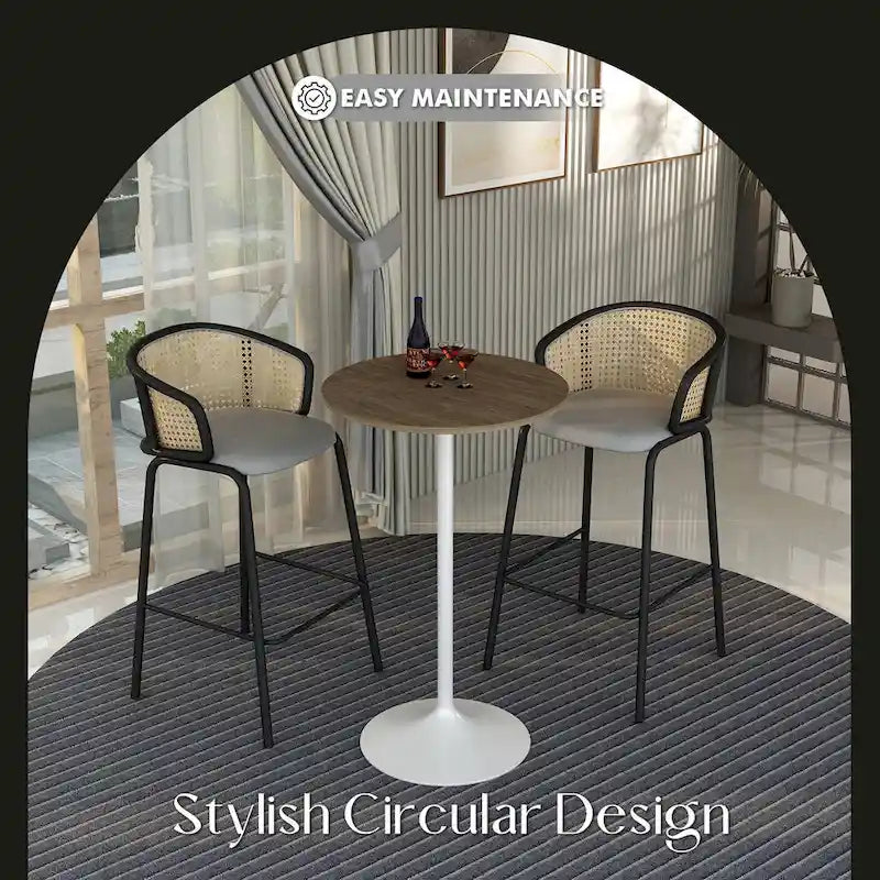 LeisureMod Verve 27 Round Dining Table with MDF Wood TableTop and White Steel Base for Kitchen & Dining Room