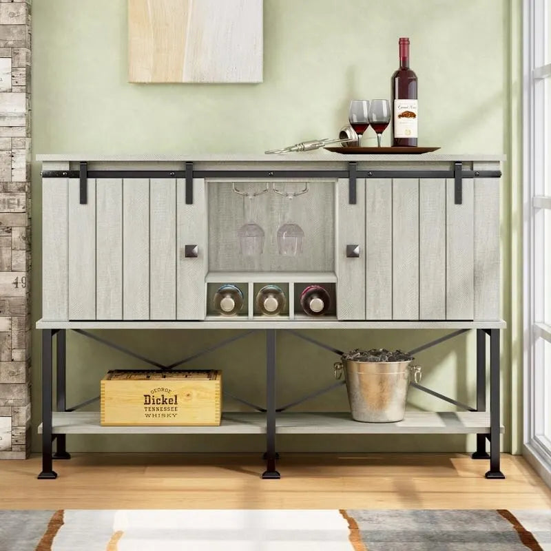 52 inch Wine Cabinet with Barn Door & Adjustable Shelves - 52 W x 38 D x 15.5 H