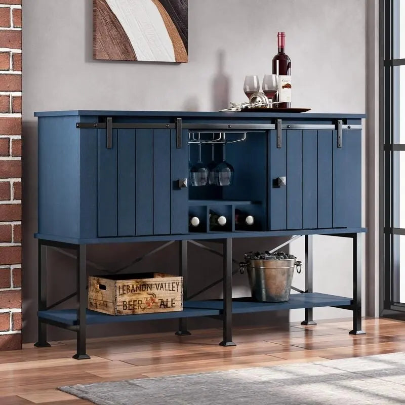 52 inch Wine Cabinet with Barn Door & Adjustable Shelves - 52 W x 38 D x 15.5 H