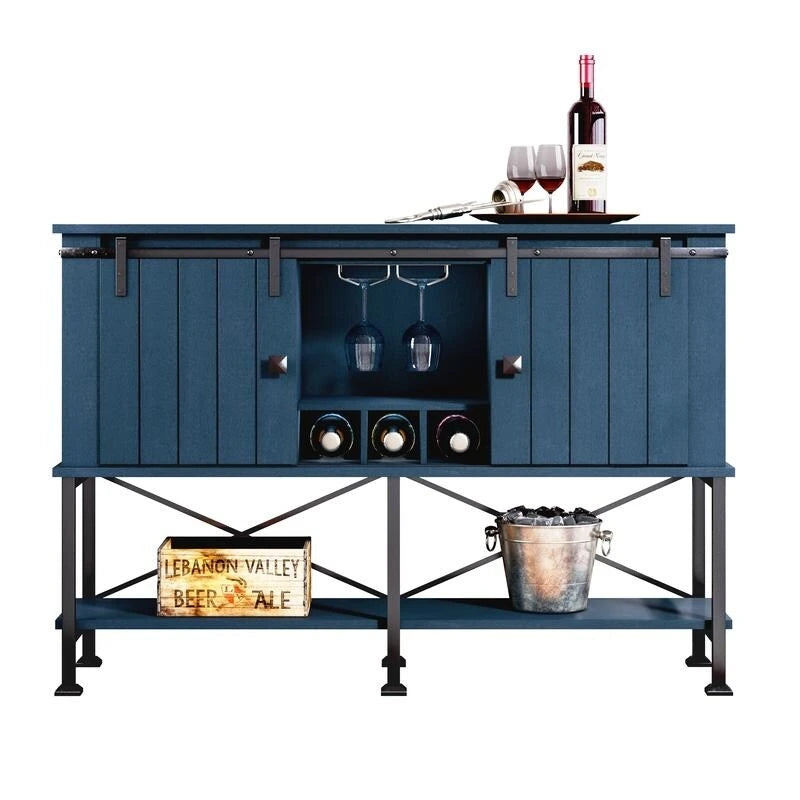 52 inch Wine Cabinet with Barn Door & Adjustable Shelves - 52 W x 38 D x 15.5 H