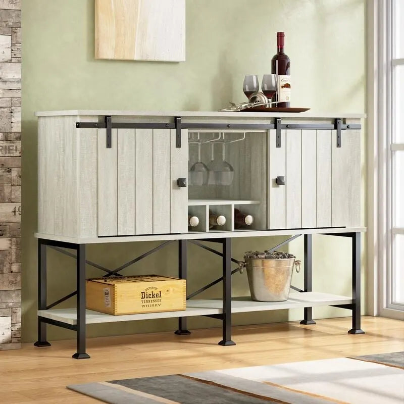 52 inch Wine Cabinet with Barn Door & Adjustable Shelves - 52 W x 38 D x 15.5 H