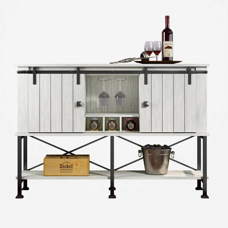 52 inch Wine Cabinet with Barn Door & Adjustable Shelves - 52 W x 38 D x 15.5 H