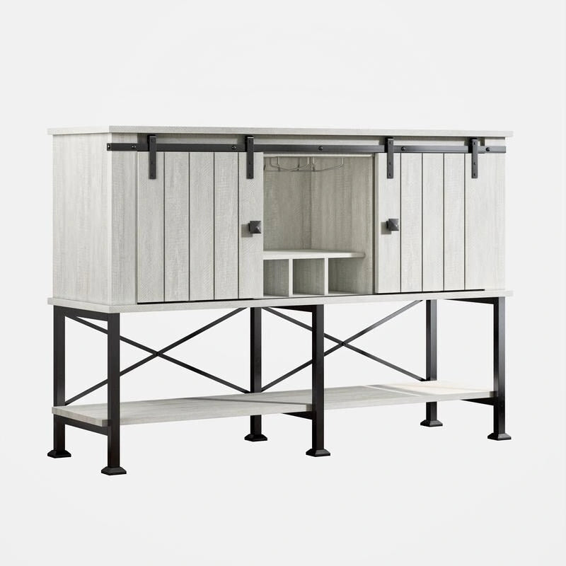 52 inch Wine Cabinet with Barn Door & Adjustable Shelves - 52 W x 38 D x 15.5 H