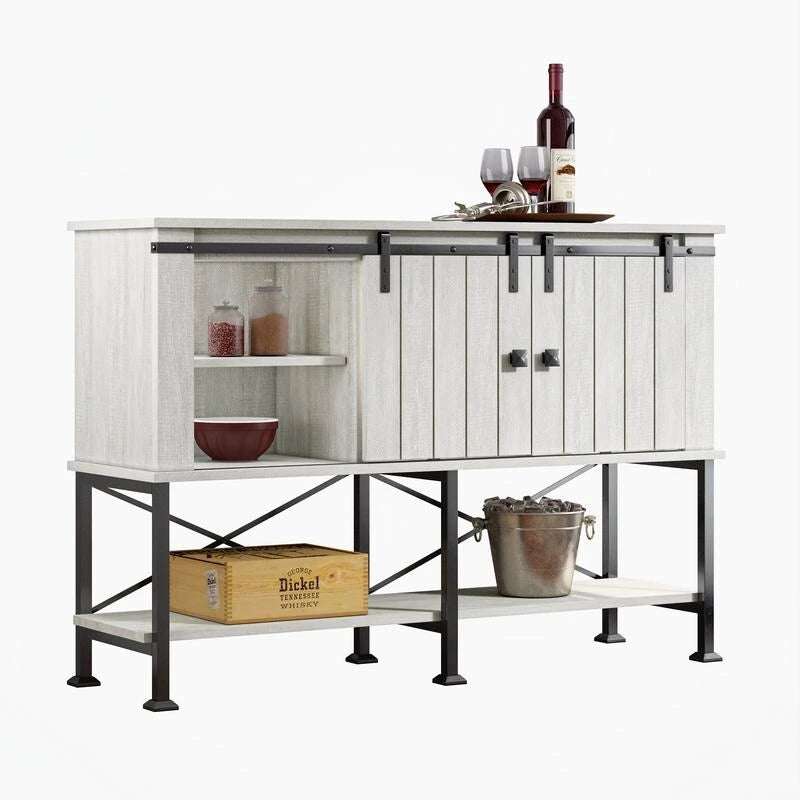 52 inch Wine Cabinet with Barn Door & Adjustable Shelves - 52 W x 38 D x 15.5 H