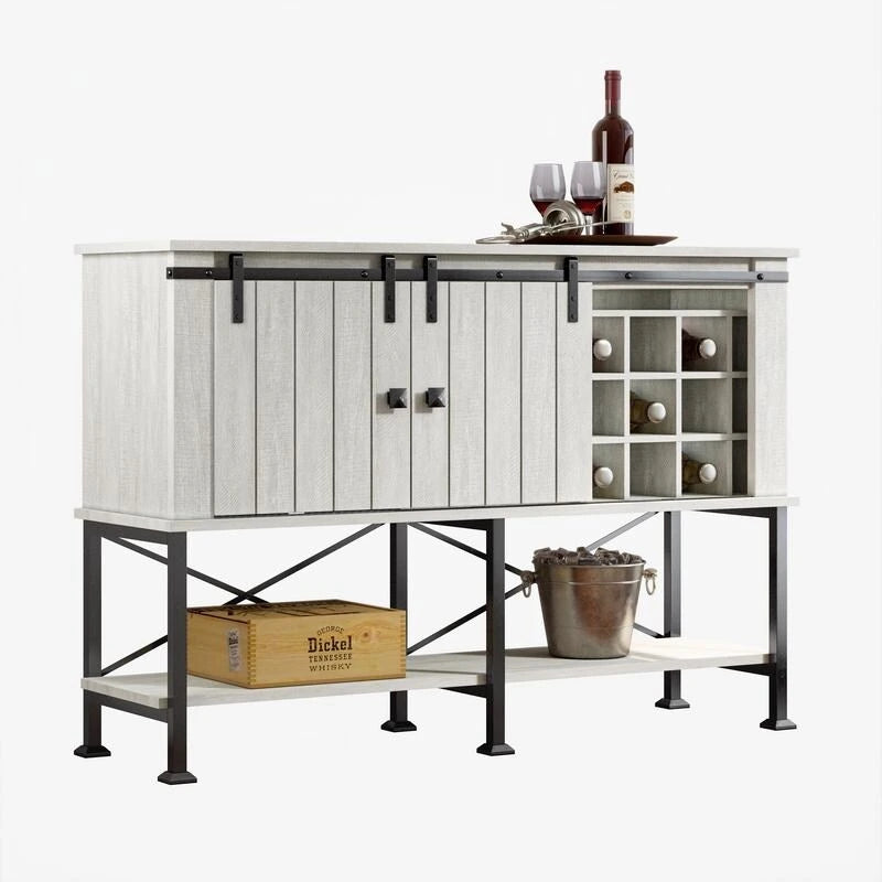 52 inch Wine Cabinet with Barn Door & Adjustable Shelves - 52 W x 38 D x 15.5 H