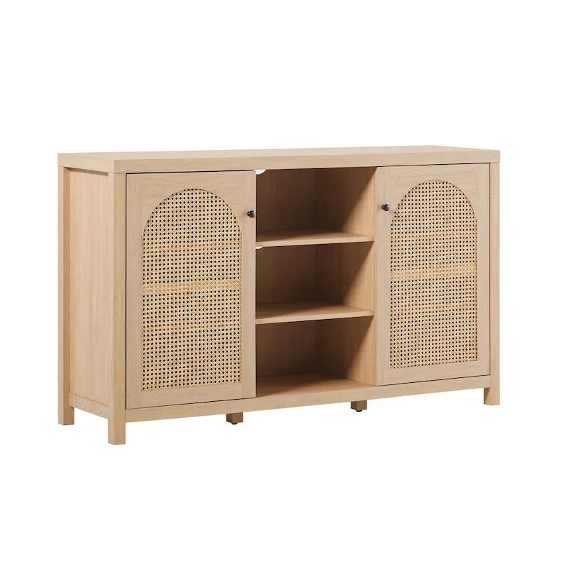 Transitional 58 2-Door Sideboard with Arched Rattan Panels for Living Room, Bedroom and Office