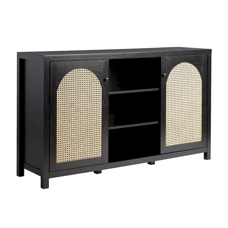 Transitional 58 2-Door Sideboard with Arched Rattan Panels for Living Room, Bedroom and Office