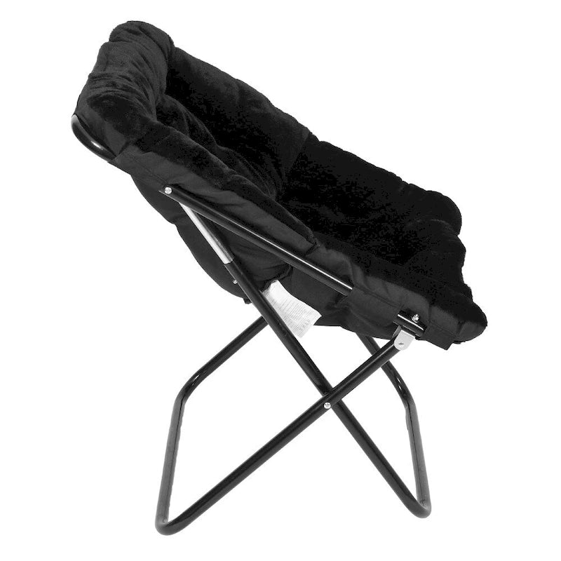 Folding Synthetic Fur Oversized Saucer Chair with Steel Frame - N/A