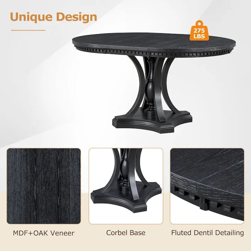 Retro 5-piece Dining Set Extendable Round Table and 4 Chairs for Kitchen Dining Room