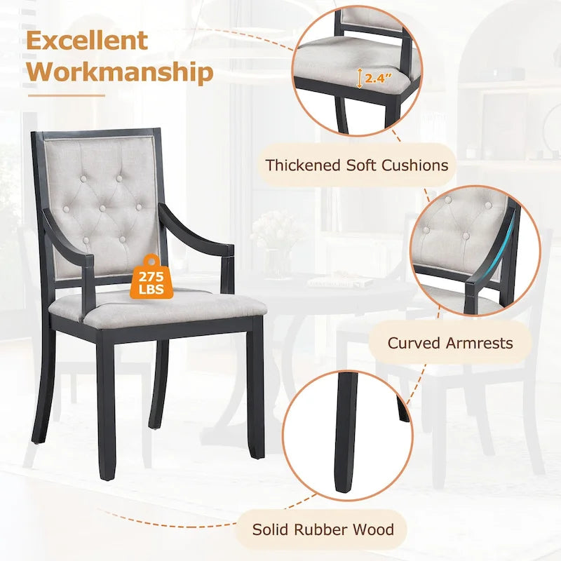 Retro 5-piece Dining Set Extendable Round Table and 4 Chairs for Kitchen Dining Room